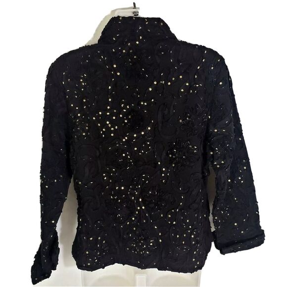 Great Cavalier by St.Paul Womens Jacket Small Floral Full Zip Black Gold Polka - Picture 2 of 8